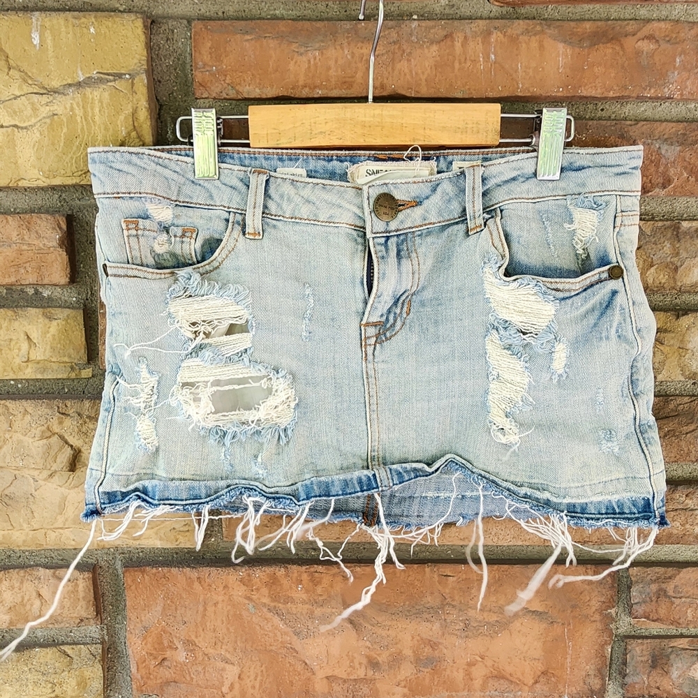 Sneak Peak Denim ultra short, low rise skirt, size M